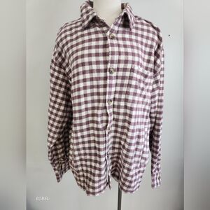 Goodfellow Heavy Flannel Button Up Cream/Maroon Plaid Long Sleeve Mens L NWOT